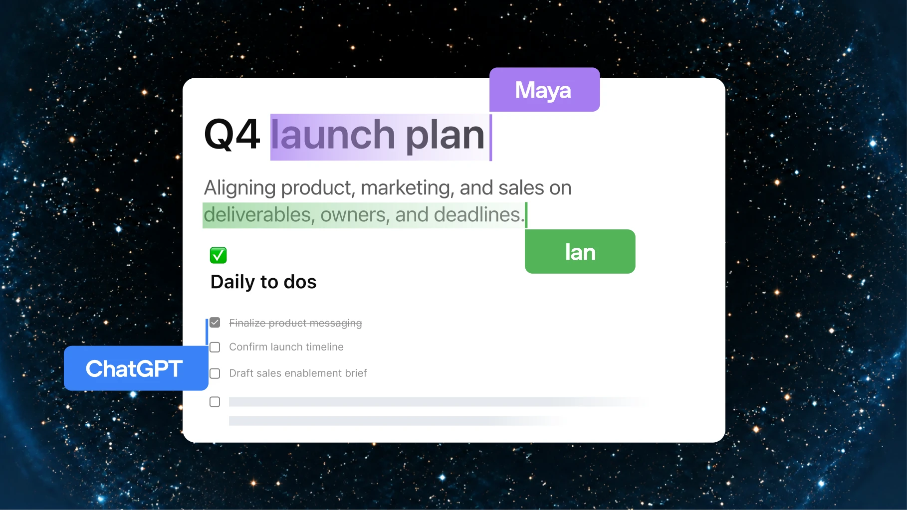 Image 16: Collaborative ChatGPT Page for Q4 event planning with edits from teammates.