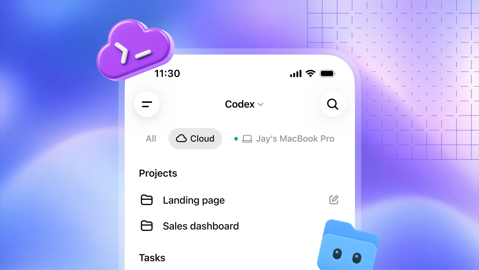 Image 4: Codex cloud projects interface with a purple cloud icon.