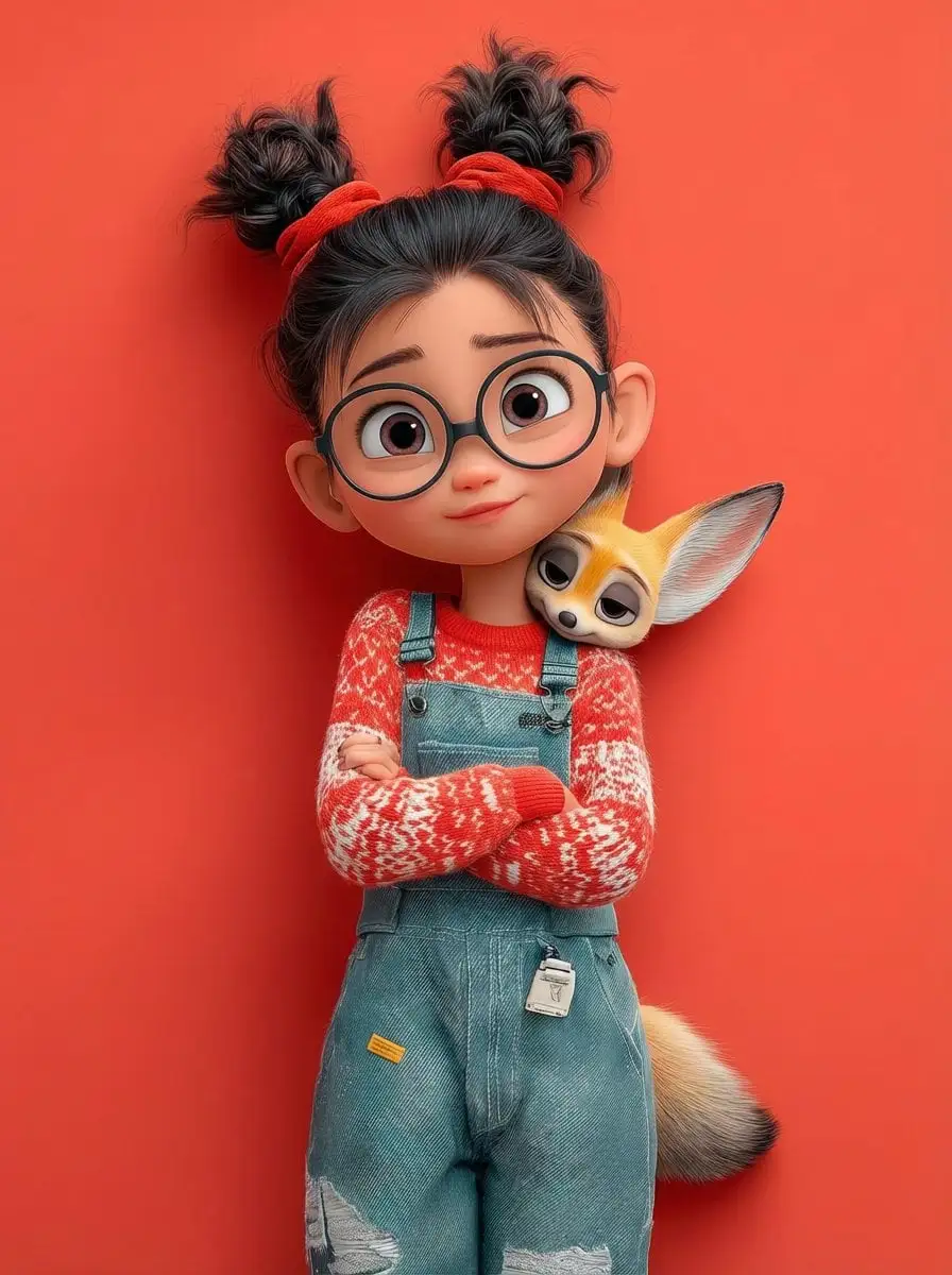 A cute 3D Pixar-style character portrait of a little girl...