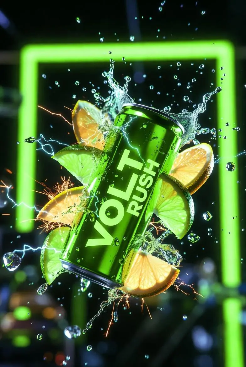 Ultra-cinematic product photography of a neon-green energ...