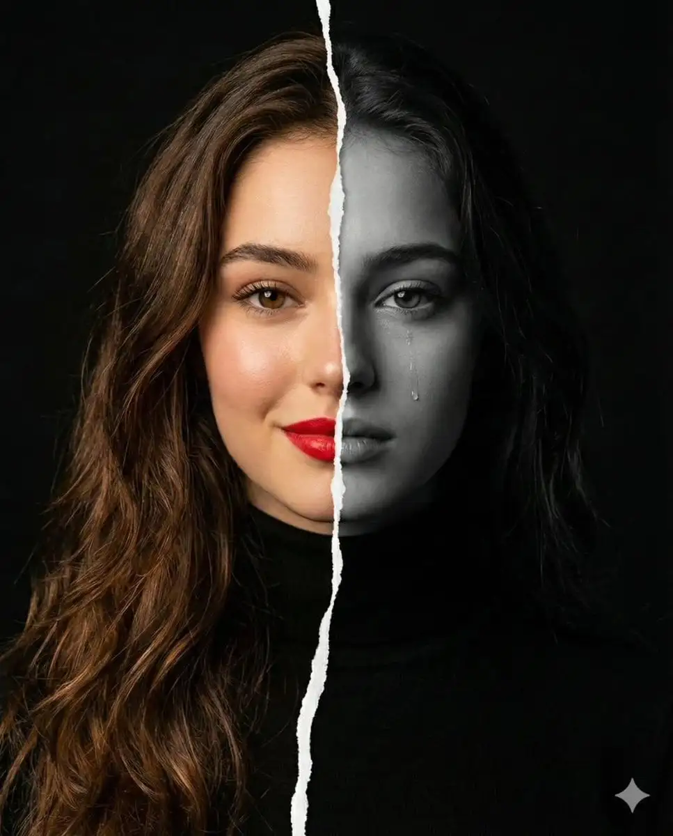 A high-resolution conceptual portrait of a woman’s face ...