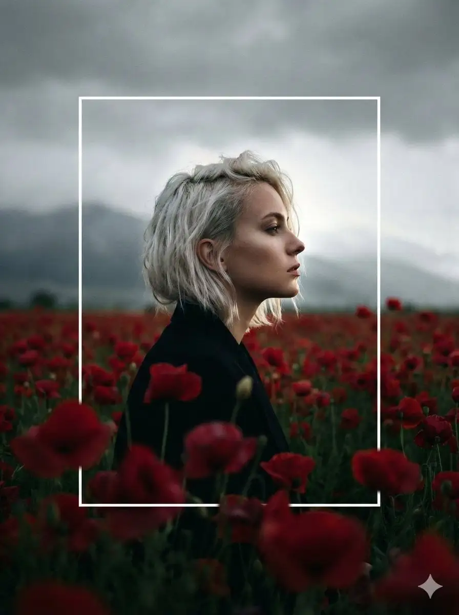 A cinematic, high-contrast profile portrait of a woman wi...
