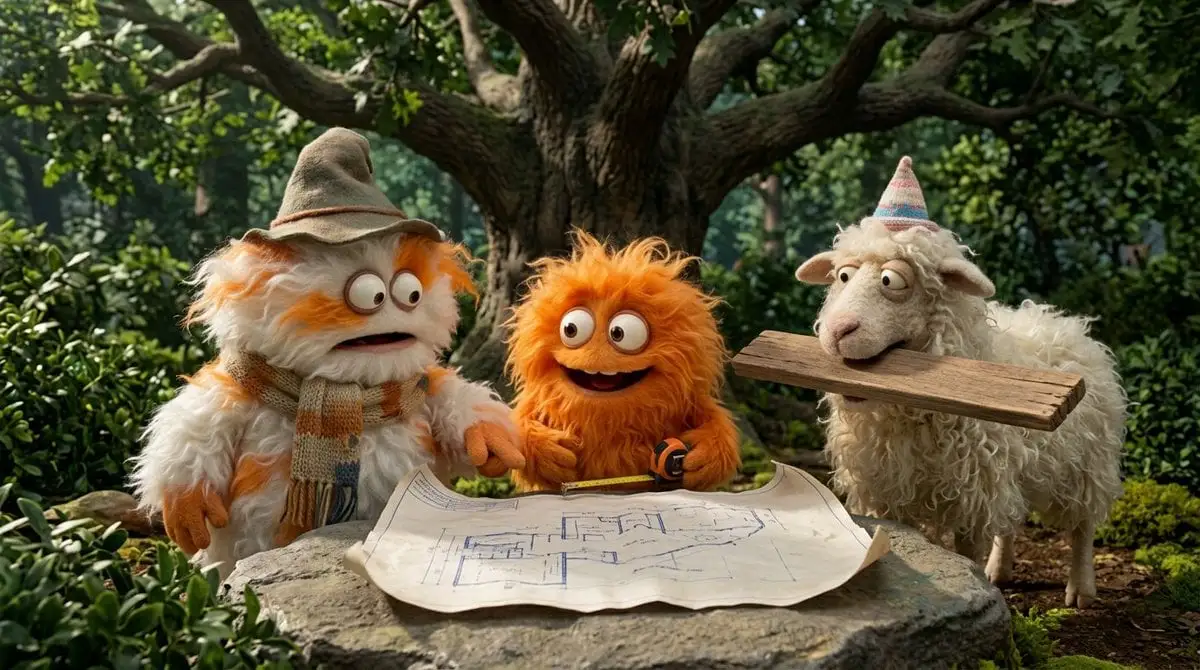 Create a funny 4-part story featuring 3 fluffy creatures ...