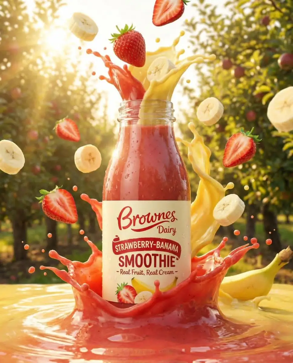 Ultra-realistic product ad of a premium fruit drink bottl...
