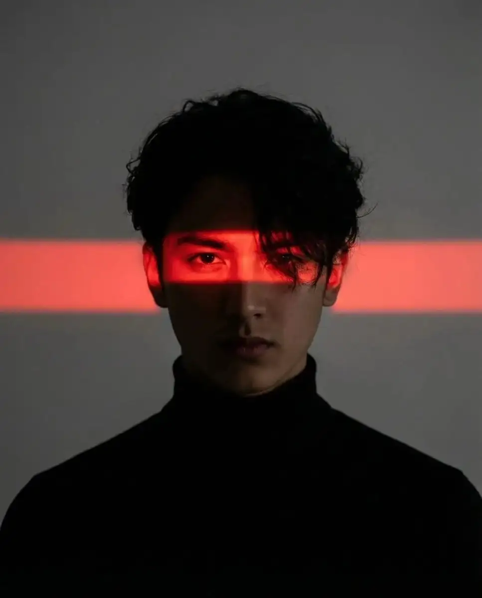 Cinematic studio portrait of a young man with messy textu...
