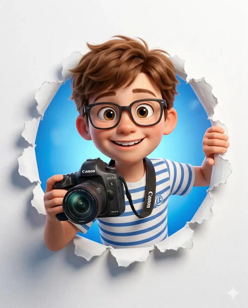 A cute stylized 3D cartoon character (boy/girl) with big ...