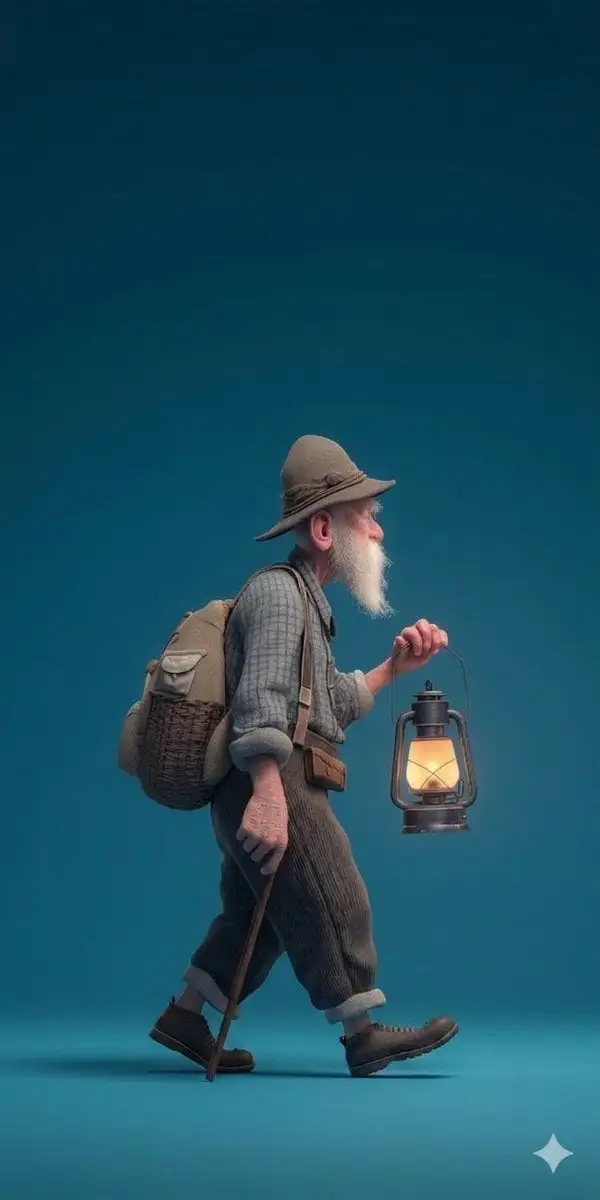 A stylized 3D rendered full-body profile portrait of an ...
