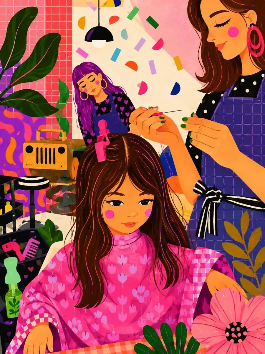 A vibrant whimsical digital illustration of a cozy indie ...