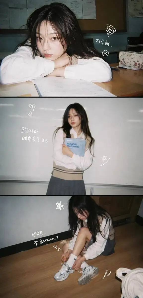 A vertical 3-panel college photo strip. The subject is a ...