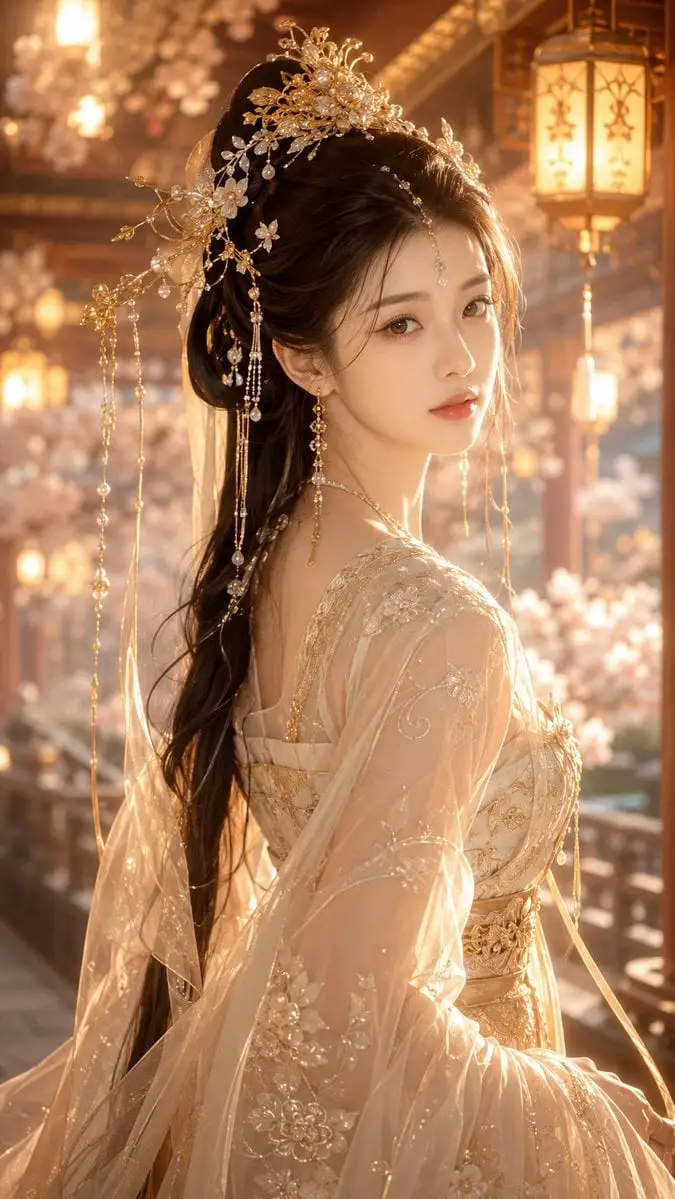 9:16竖版，古风仙侠精修写真，高精度东方幻想女性人像，唐风幻想审美，古偶女主感，画面主体是一位明确成年的年轻东方...