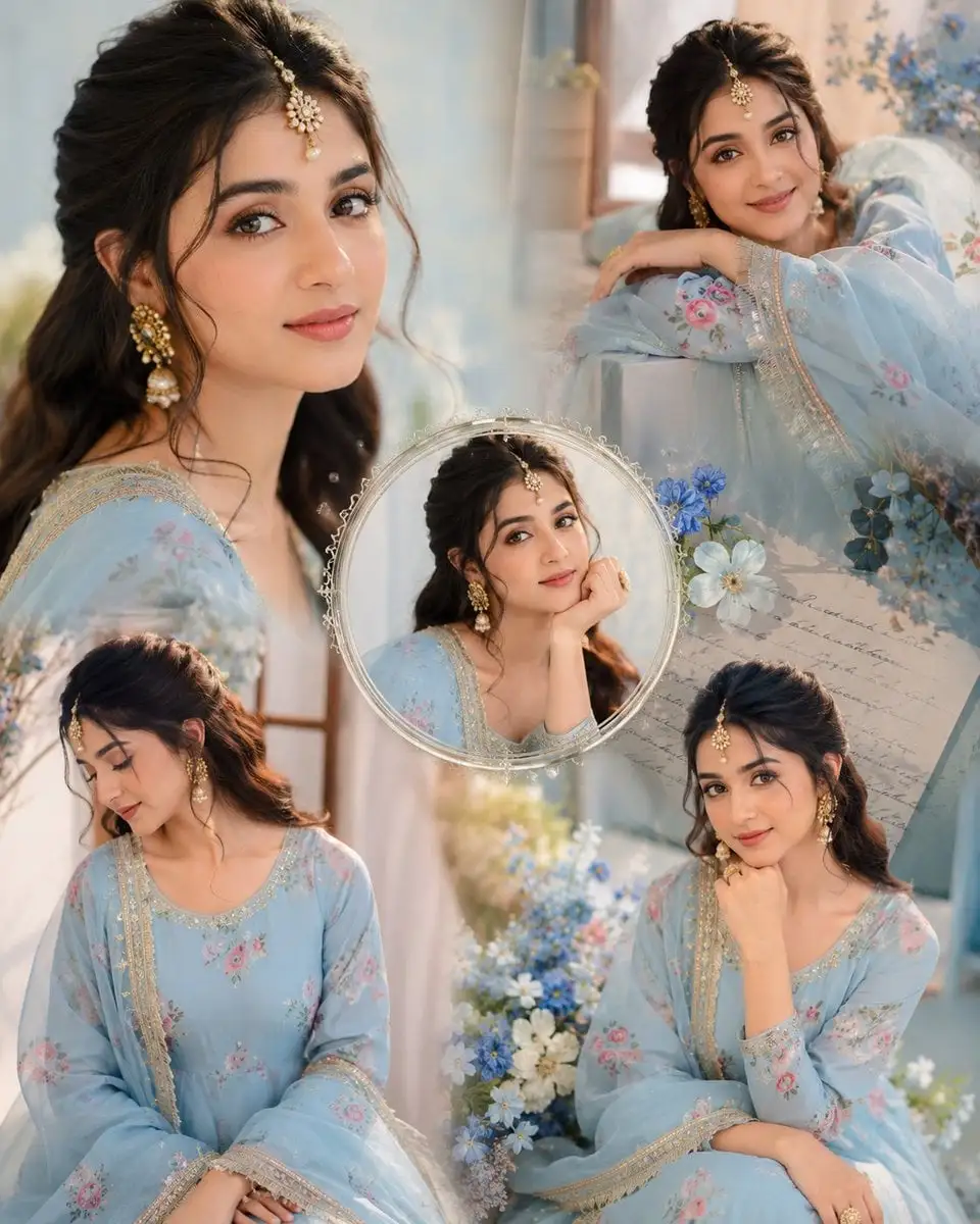 Create a dreamy aesthetic portrait collage of a beautiful...