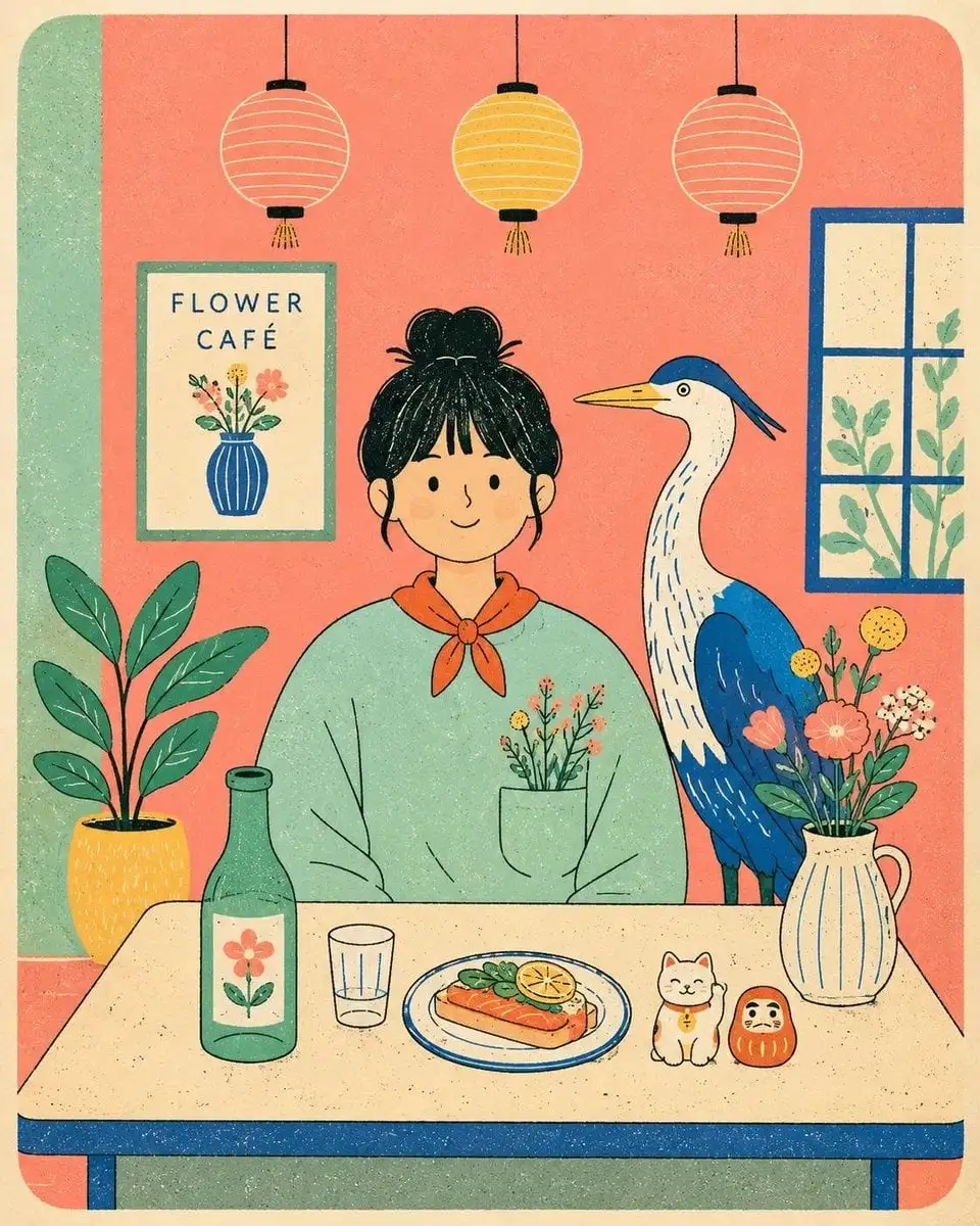 Flat modern risograph-style poster illustration of [Human...