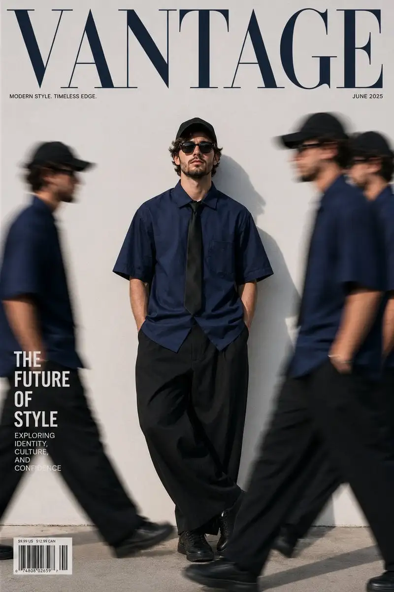 Ultra-realistic fashion magazine cover, minimalist street...