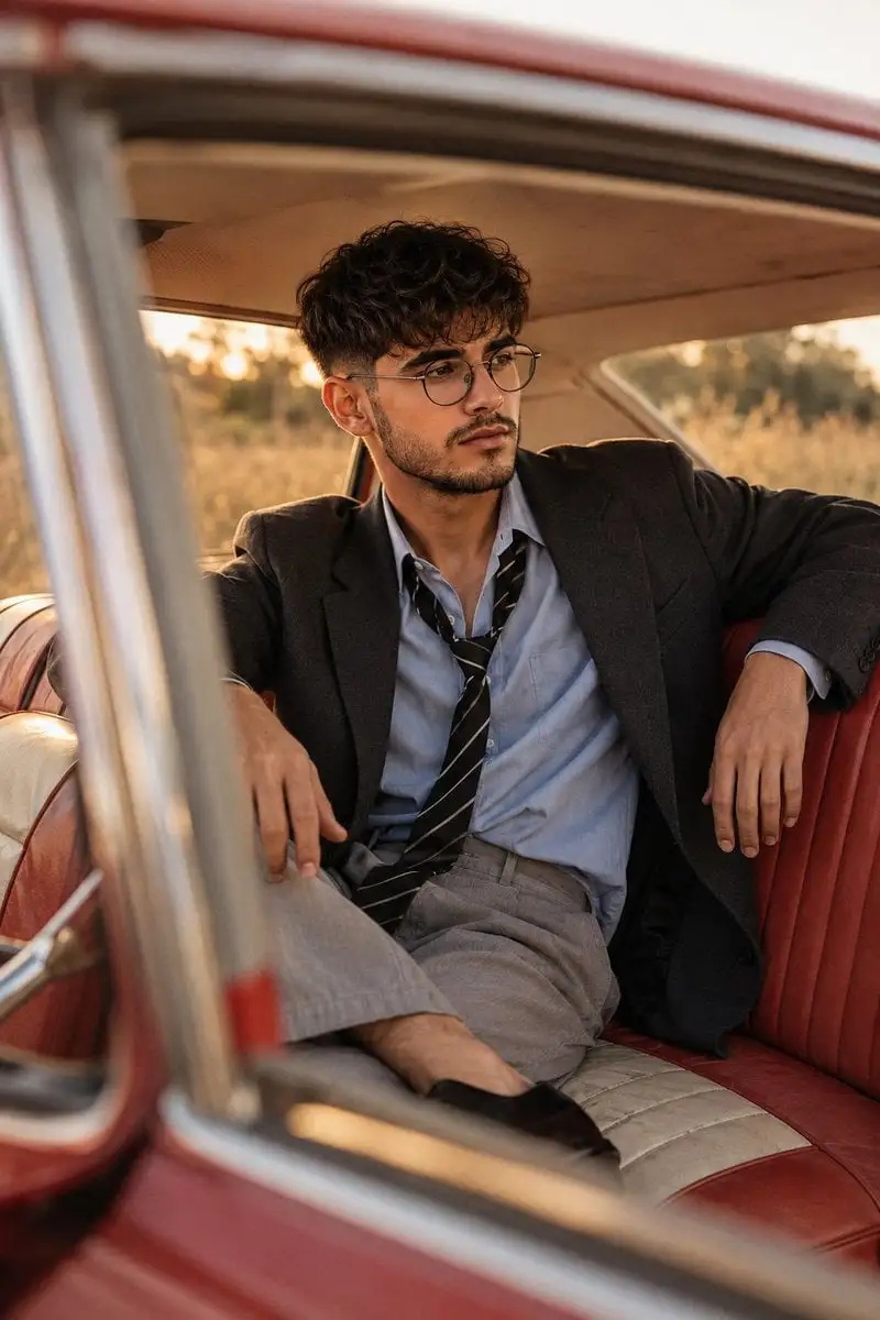 A cinematic lifestyle portrait of a stylish young man a r...