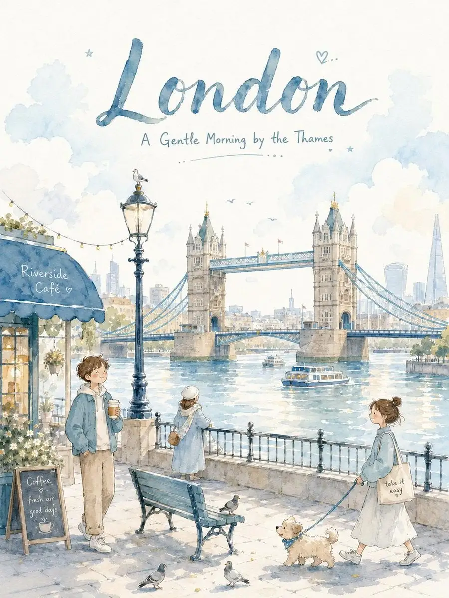 Create a dreamy watercolor travel illustration in the sty...