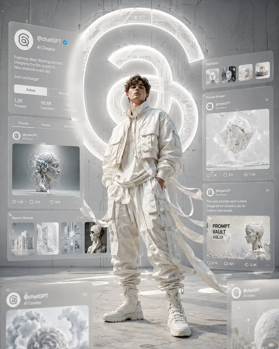 Ultra-cinematic editorial digital artwork in a clean whit...