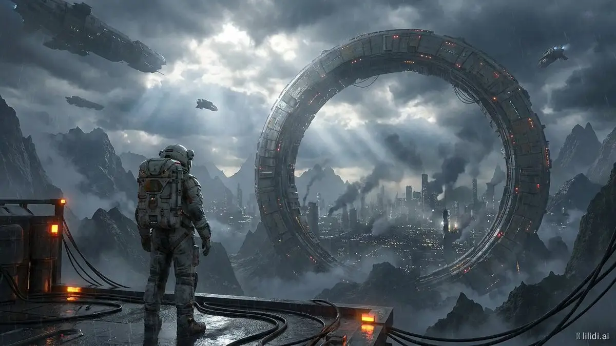 An immense futuristic megacity built inside a colossal ci...