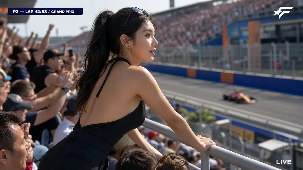 A candid HD broadcast capture from a major Formula racing...
