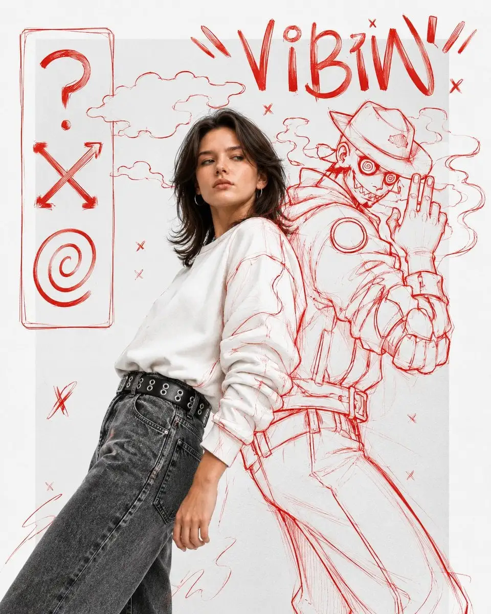 A high fashion mixed media editorial portrait that blends...