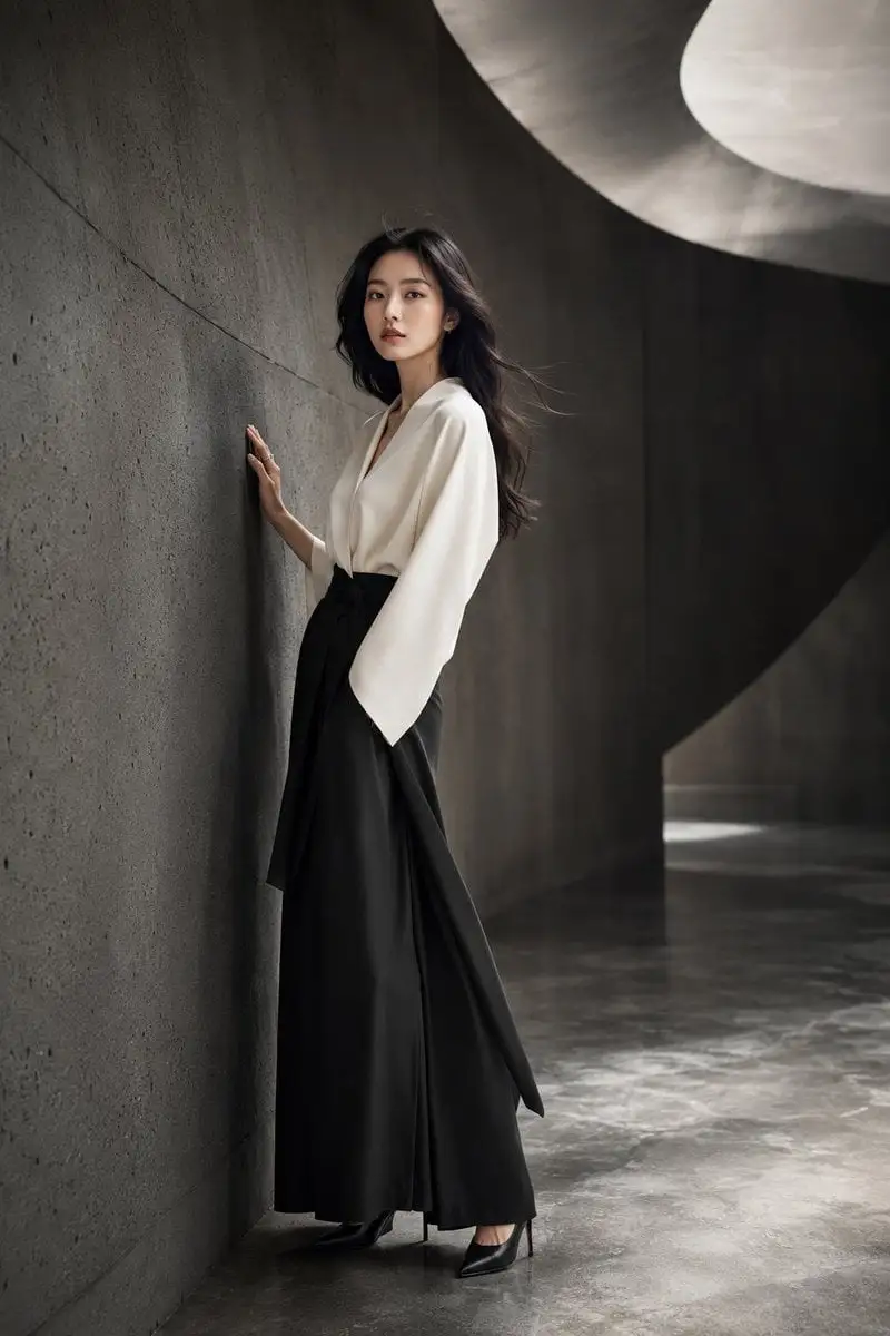 A stunning young Japanese woman in a high-end fashion stu...