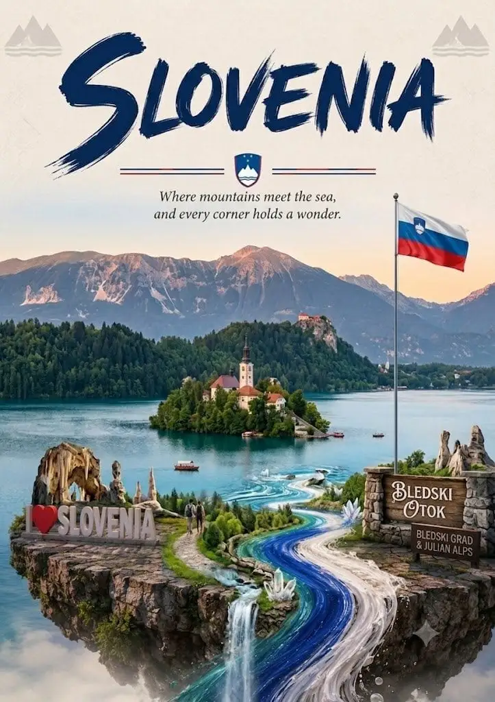 Create a premium cinematic travel poster of [Country Dest...