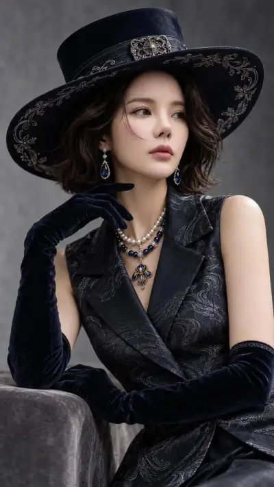 High-fashion studio portrait of an elegant East Asian wom...