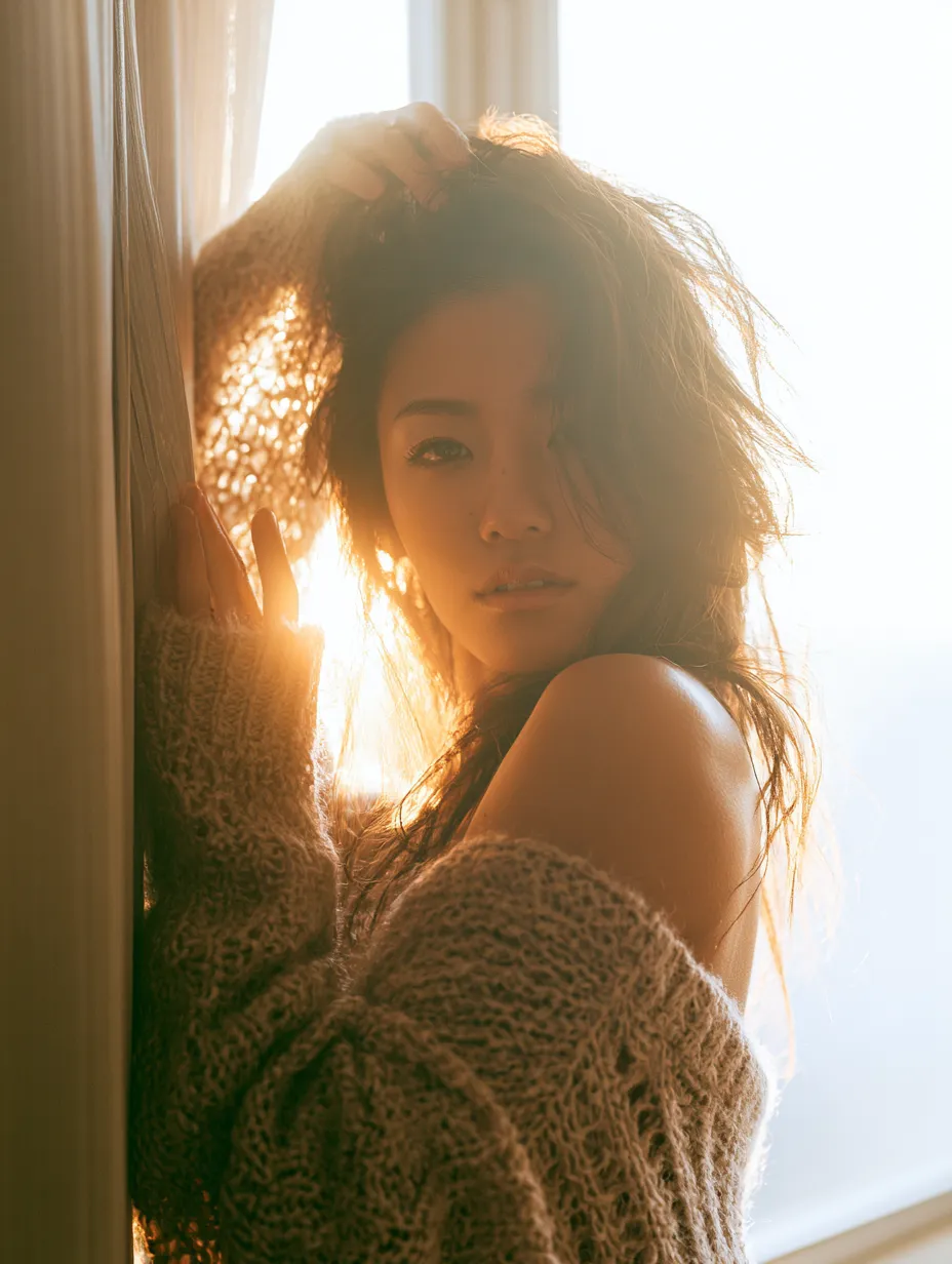 A 23-year-old Japanese woman wears a loose-fitting, light...