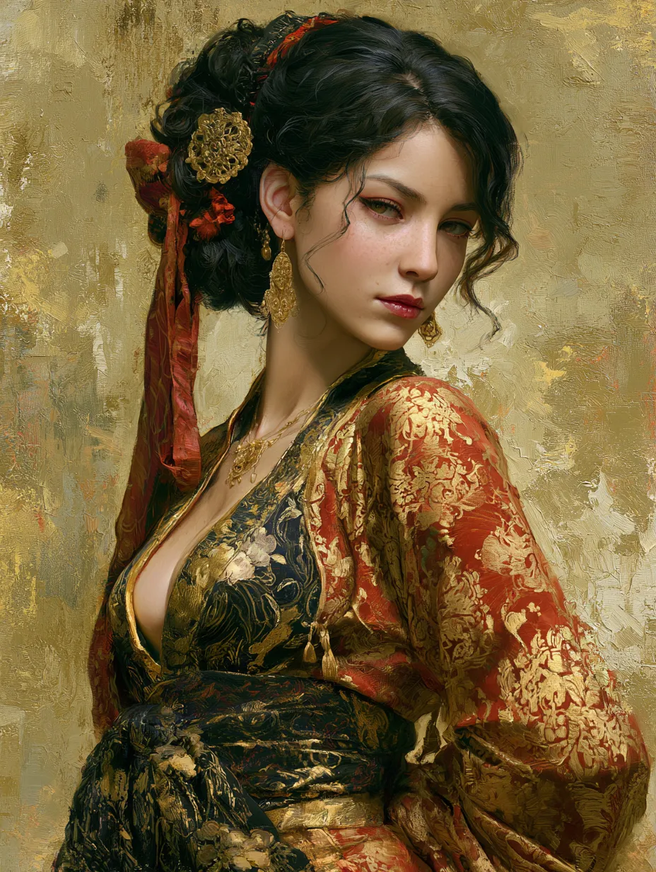 portrait half body female French concubine with slim curv...