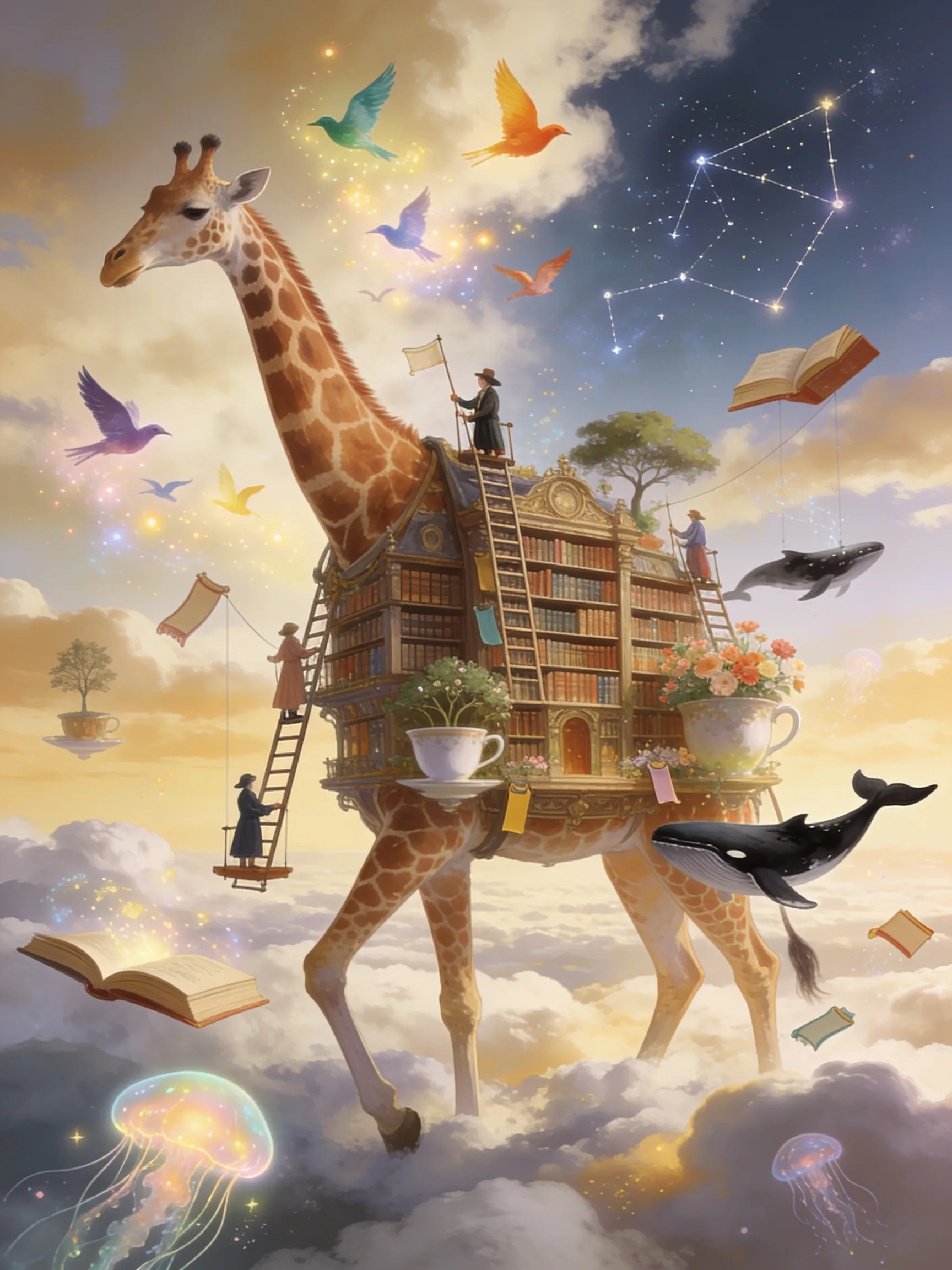 The Library Growing on a Giraffe A giant giraffe quietly ...
