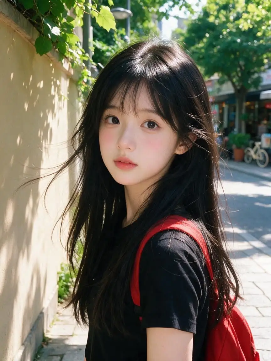 Beautiful young Japanese girl with long silky black hair ...