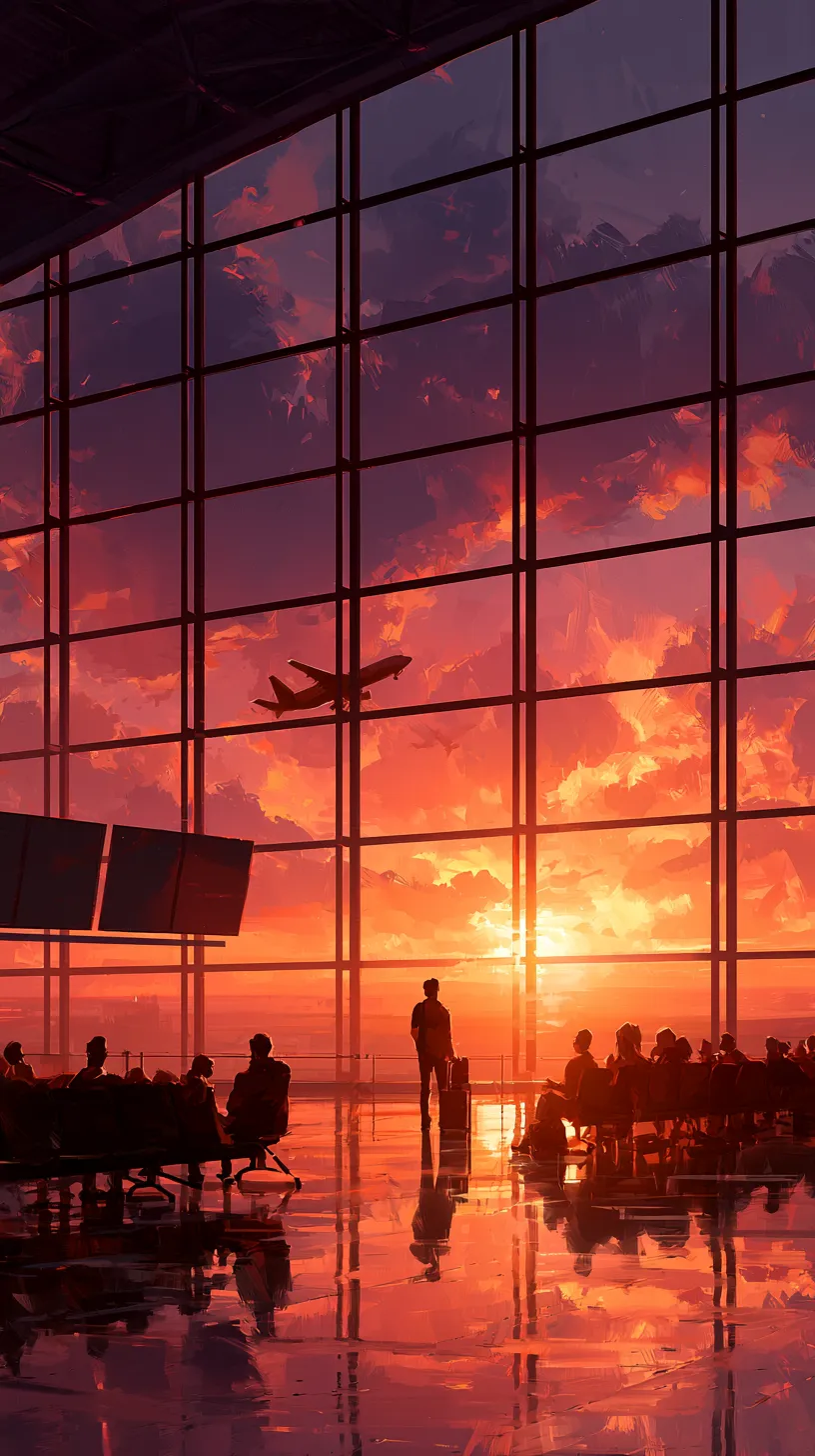 Large realistic airport terminal with delayed flights, co...