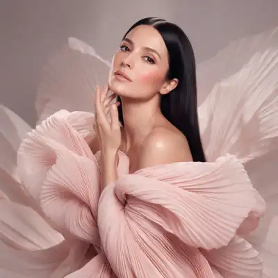Create a photorealistic high-fashion beauty portrait of a...