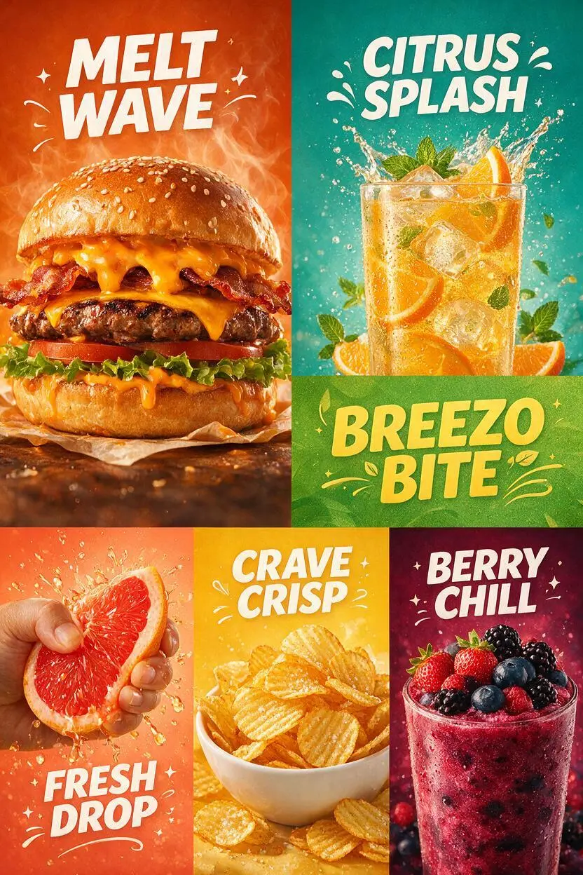 Create an ultra-premium 2x3 six-panel summer fast-food ca...