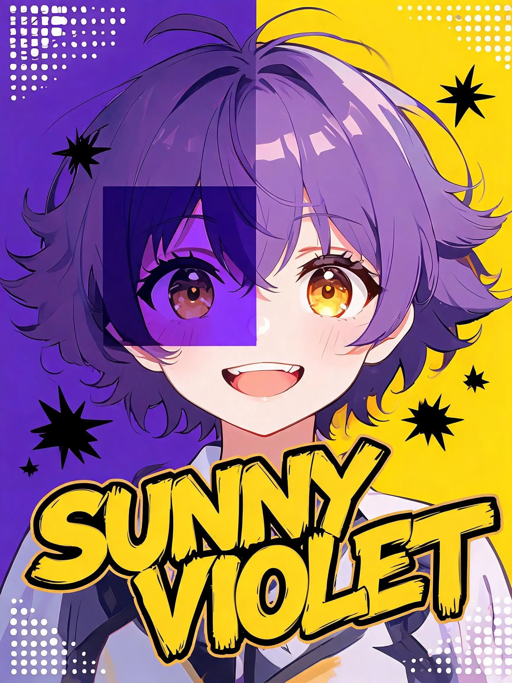 Violet & Sunflower YellowCheerful anime girl with short b...